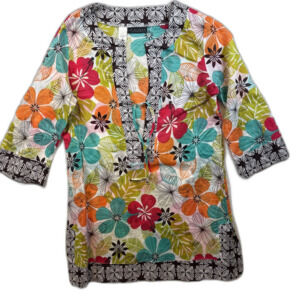 La Blanca Rod Beattie Cover Up M Medium Cotton Mod Floral Deep V-Neck Made in US